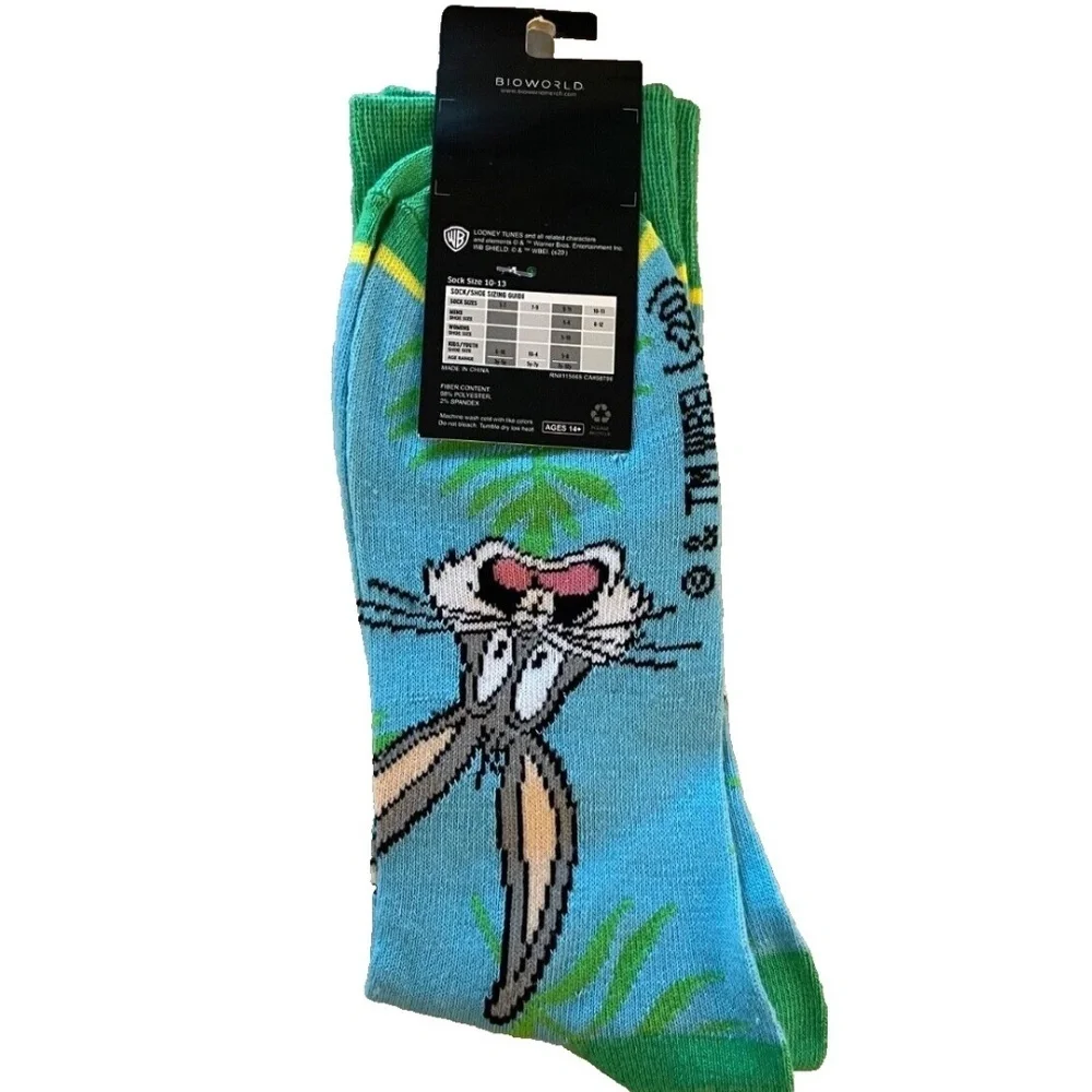 Looney Tunes‎ Bugs Bunny Unisex Crew Socks; Blue/Green; Men's Size 8-12
